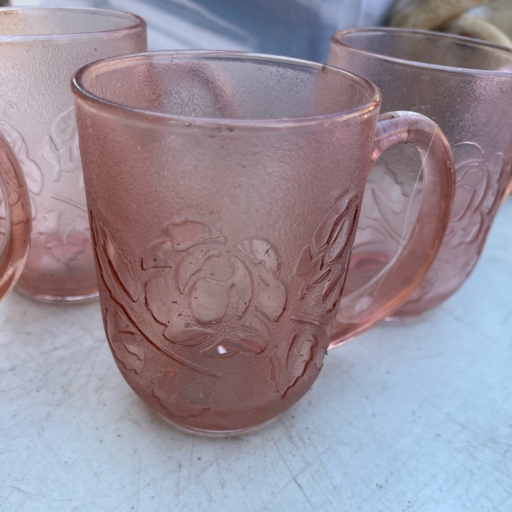 vintage Arcoroc France Rosaline pink glass mugs 6 total